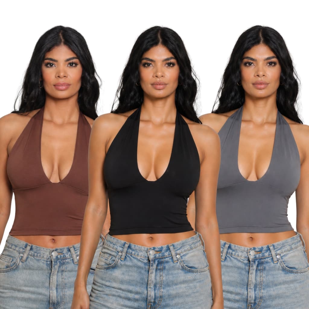 KIT 3 - Blusa Frente Unica com Amarração no Pescoço