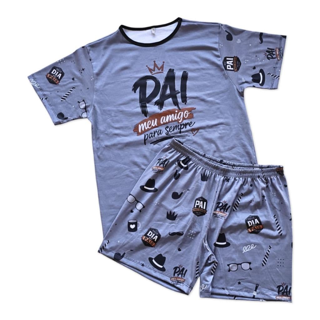 Pijama Masculino Adulto Dia dos Pais Conjunto Curto ou Longo Camiseta Bermuda Calça Presente para Pai