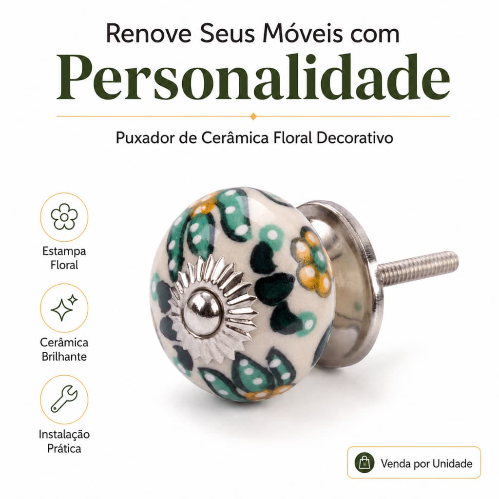 Puxador Cerâmica Decorado Floral Gavetas Armários Portas