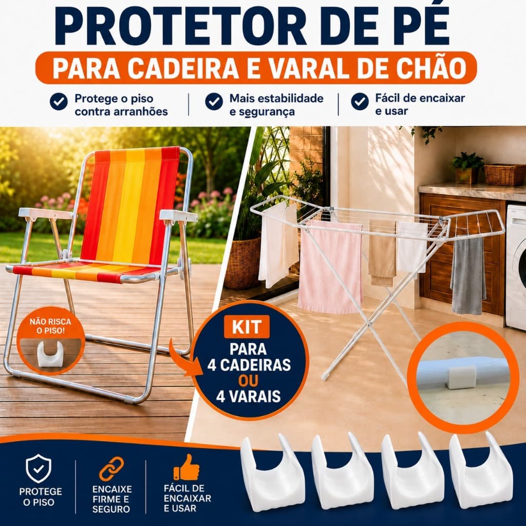 Kit 16 Sapatas Protetor de Pé para 4 Cadeiras de Praia e Varal de Chão Cor Branco Sol Lar e Lazer
