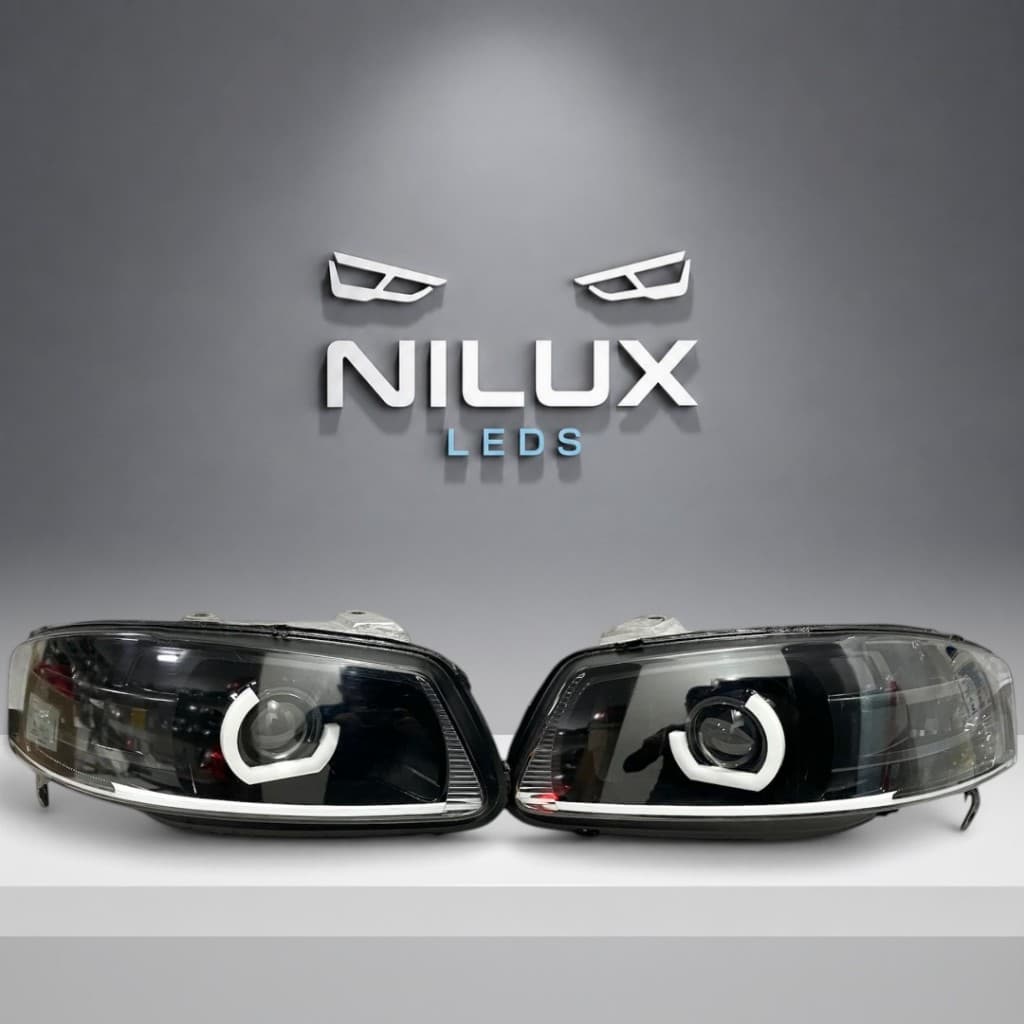 Par Faróis Farol Gol G4 Personalizado com Projetor Angel Eyes Ambos Lados VW Novos