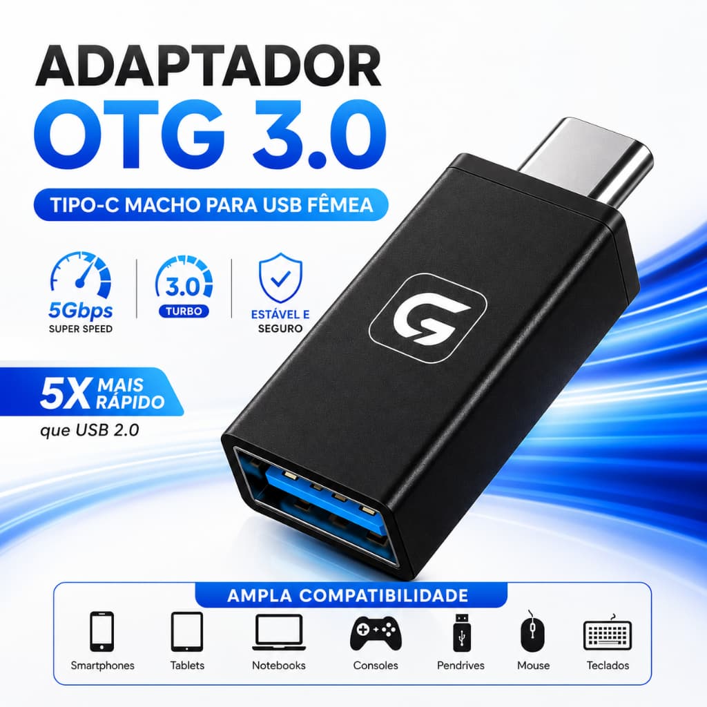Adaptador OTG Tipo C Macho Para USB 3.0 Femea Celular Pendrive Mouse