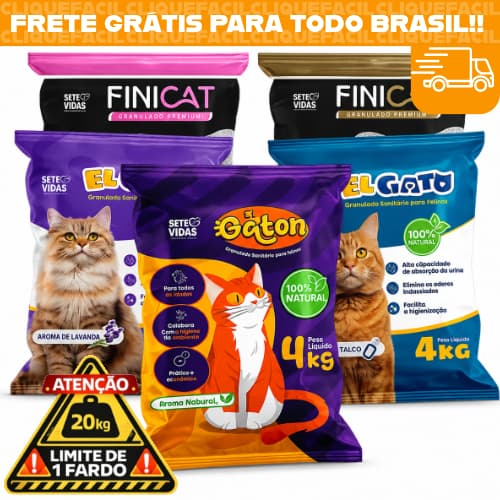 Pacote de Areia Sanitária Anti odor Tira Cheiro Gatos Tradicional 100% Natural Perfumado Lavanda