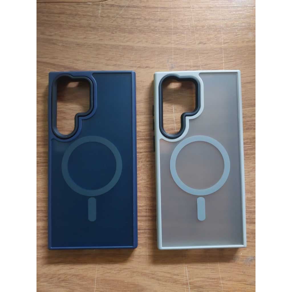Capa Capinha Premium Fosca Com MagSafe Para Samsung Galaxy S24 Ultra Azul Ou Cinza Anti Impacto
