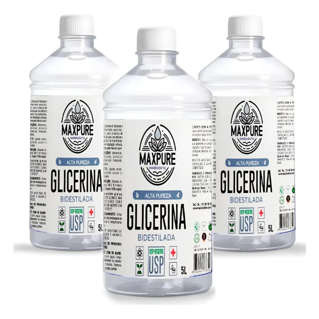 Kit Glicerina Bi-Destilada USP 3x 1 Litro Diluente Shampoo Produtos Farmaceuticos Alimentar