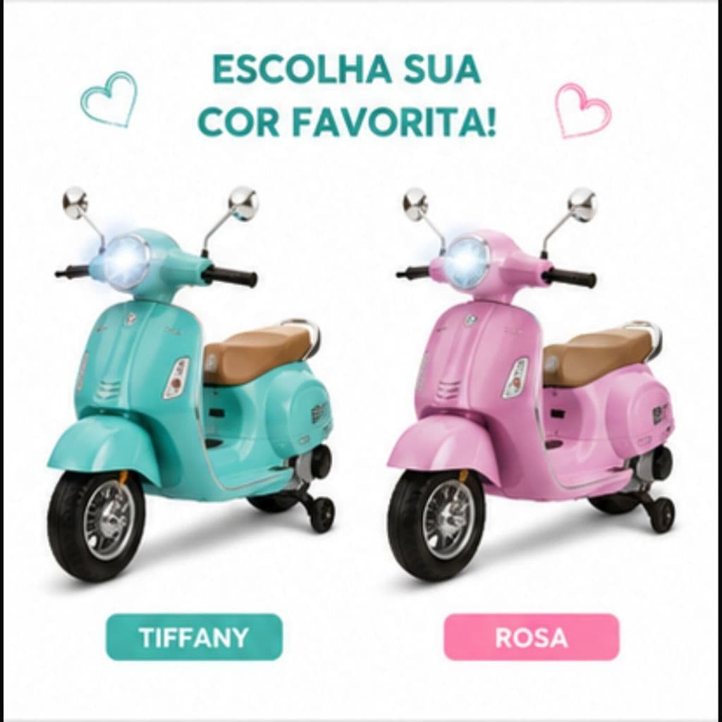 Moto Elétrica Infantil Scooter 6V Recarregável Com Luz LED Música Até 30kg Tiffany e Rosa