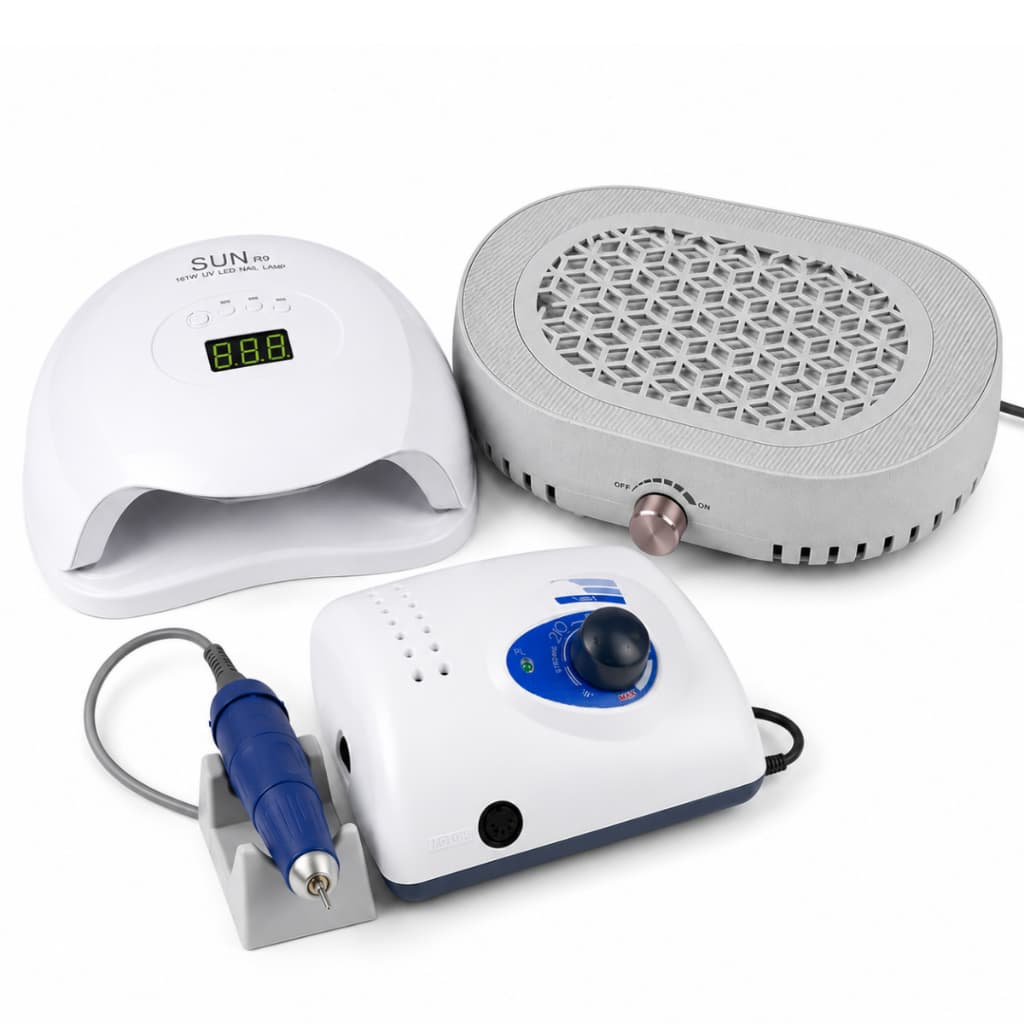 Kit Manicure Profissional Motor Strong 210 Cabine R9 e Coletor de Pó Unha Gel