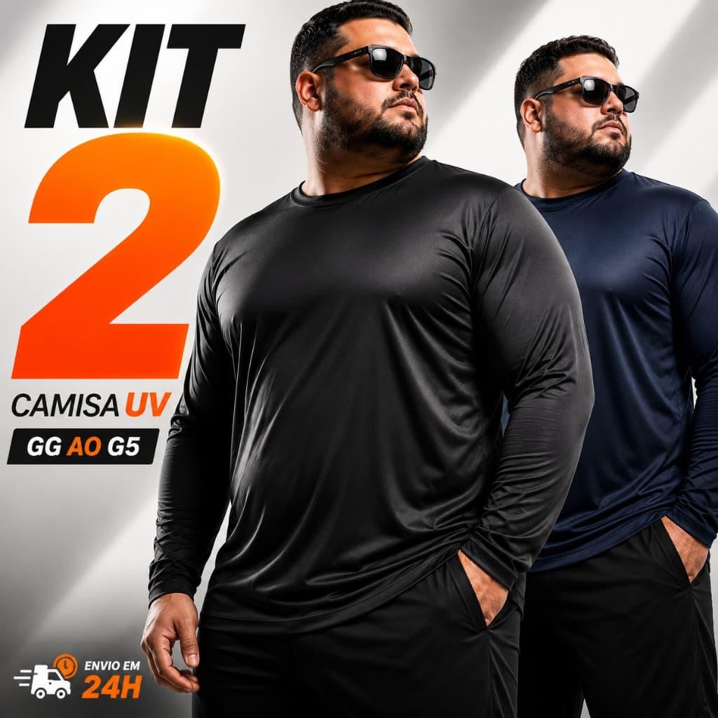 Kit 2 Camisa UV Plus Size Original Masculina Manga Longa Proteção UV50+