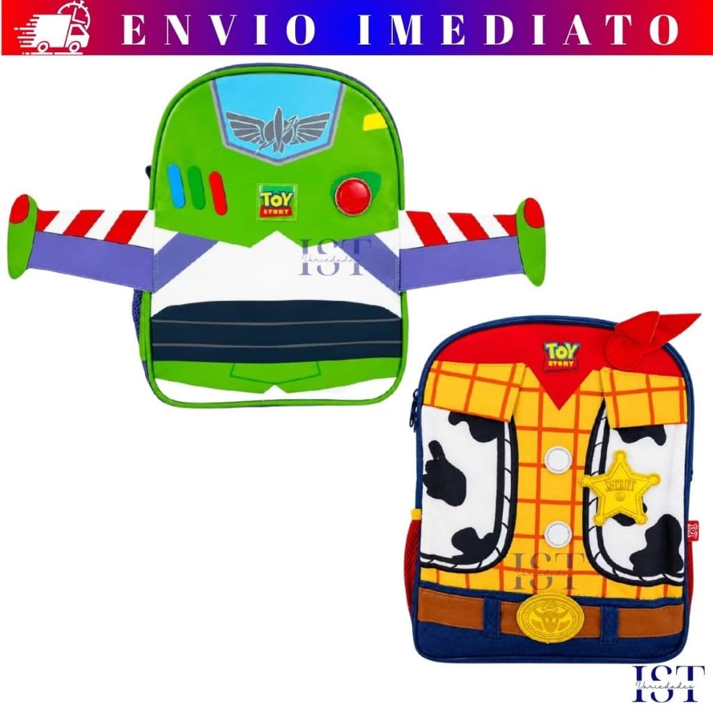 Mochila Toy Story Woody ou Buzz Lightyear Infantil com Estrela Giratória Grande para Escola e Passeio