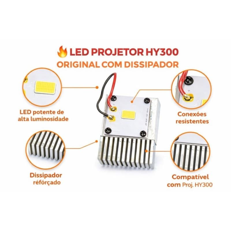 LED para projetor HY300 é ideal para substituir peças queimadas ou com baixa luminosidade. Já acompanha dissipador