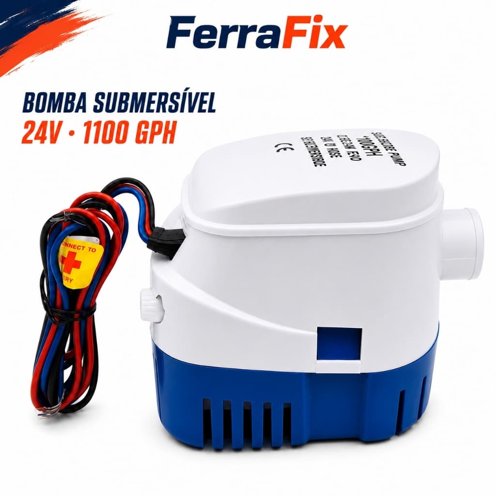 Bomba de Porão Submersível Elétrica 24V - Silenciosa e Eficiente, 1100 GPH, Resistente à Corrosão