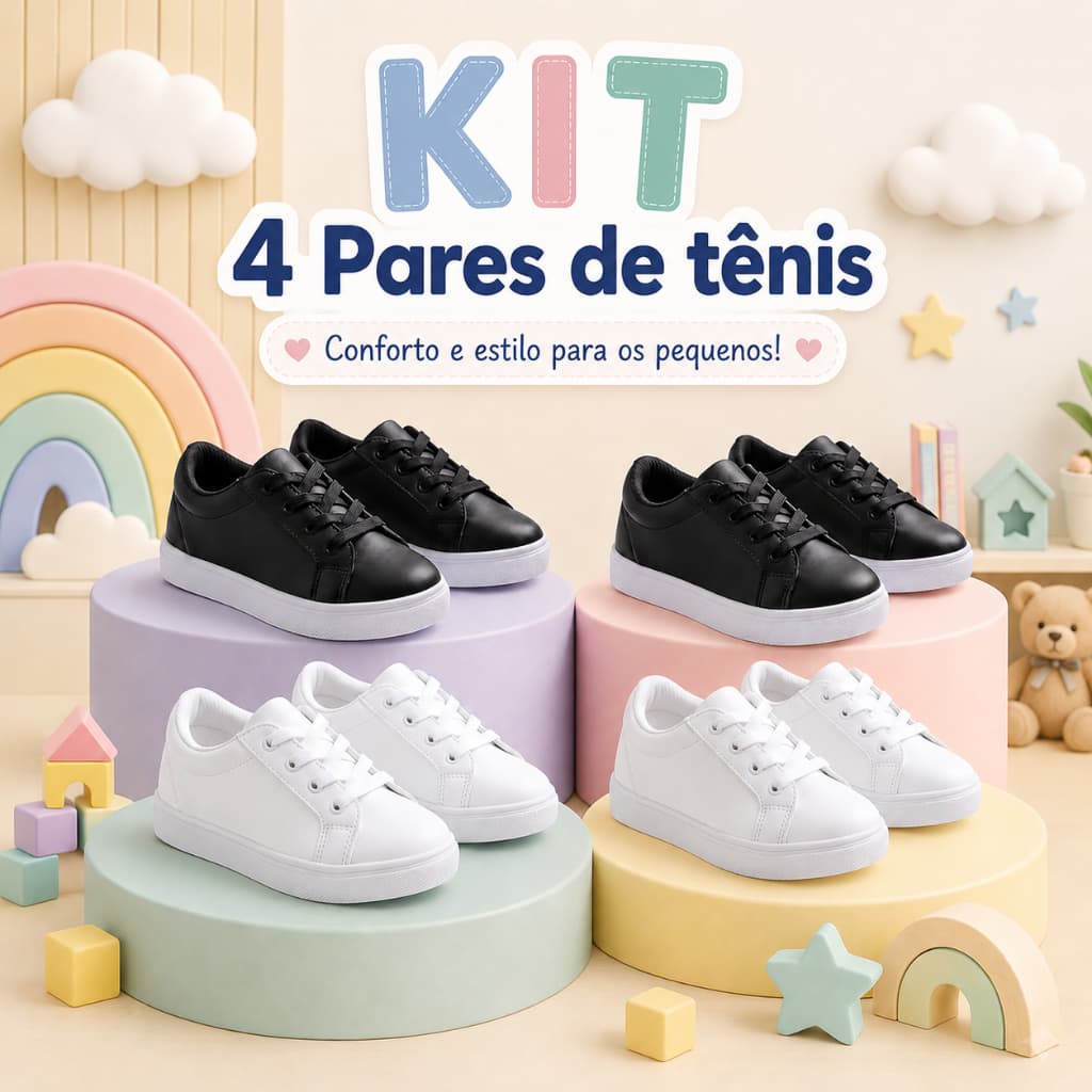 Lindo Kit 4 Pares Tênis Infantil Masculino Escolar Confortável Colegial dia a dia