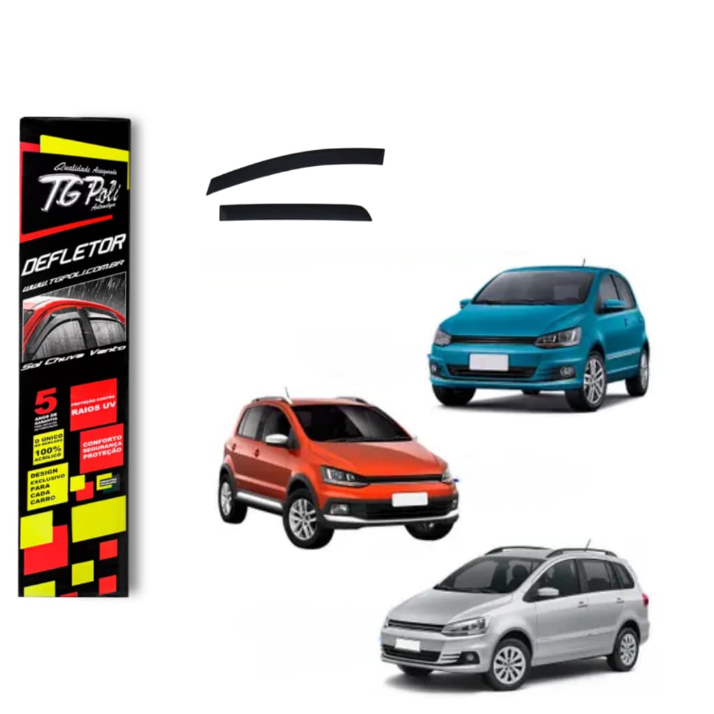 Calha de Chuva Volkswagen Fox CrossFox SpaceFox 2004 a 2022 4 Portas TG Poli Defletor Portas Protetor Janelas Fumê