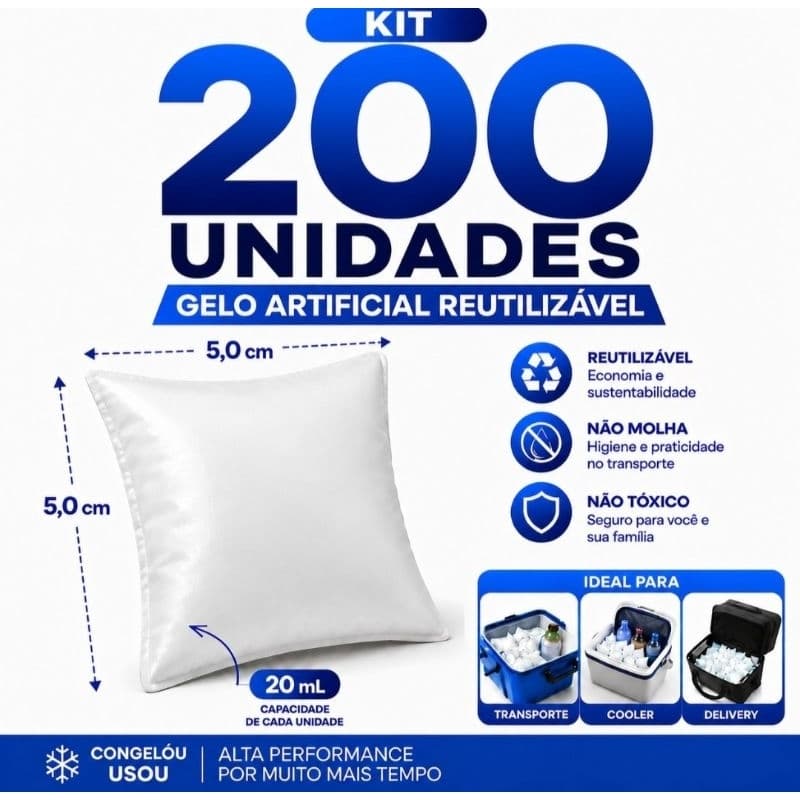 Gelo Reutilizável 20 ml Para Cooler Bolsa Térmica Delivery Transporte Remédio Kit 200 un Gelox em Gel