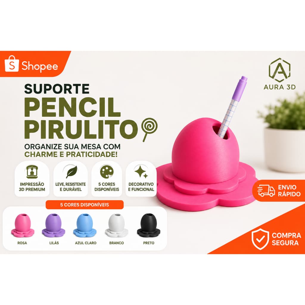 Suporte Pencil Pirulito Porta Lápis e Canetas Organizador de Mesa Decorativo