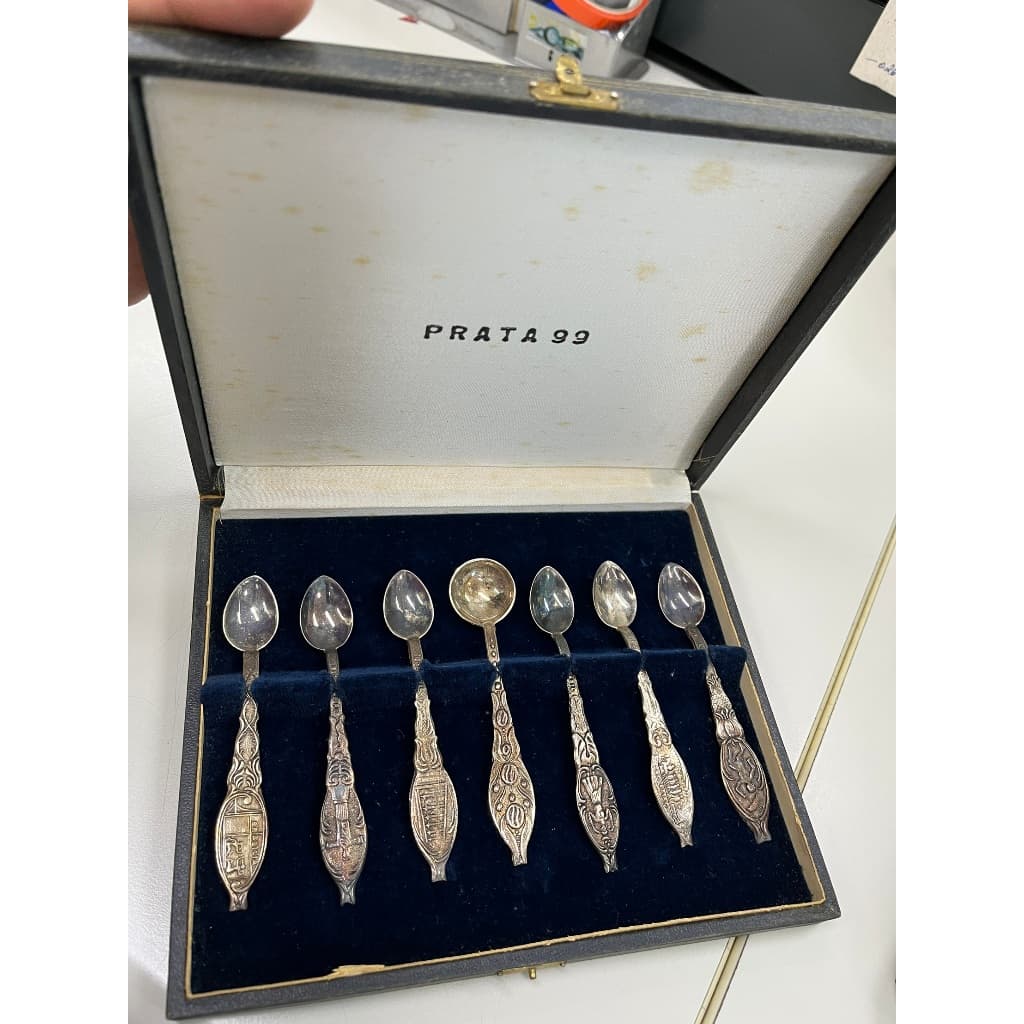 Antiga caixa com Colheres De Chá Ou Café Art Deco 7  utencílios e caixinha veludo