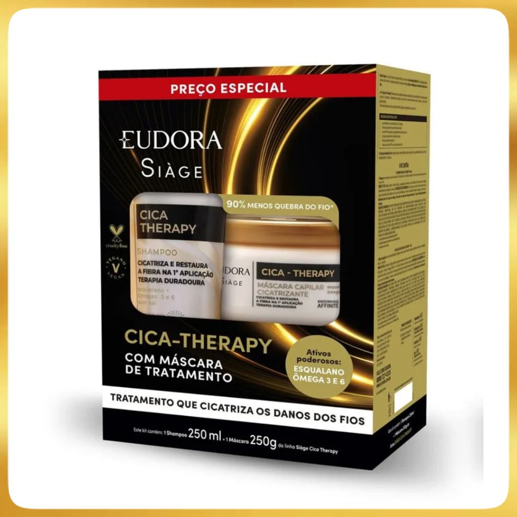 Kit Eudora Siàge Cica Therapy Shampoo e Máscara 250g Repara Danos e Reduz Quebra dos Fios PROMOÇÃO