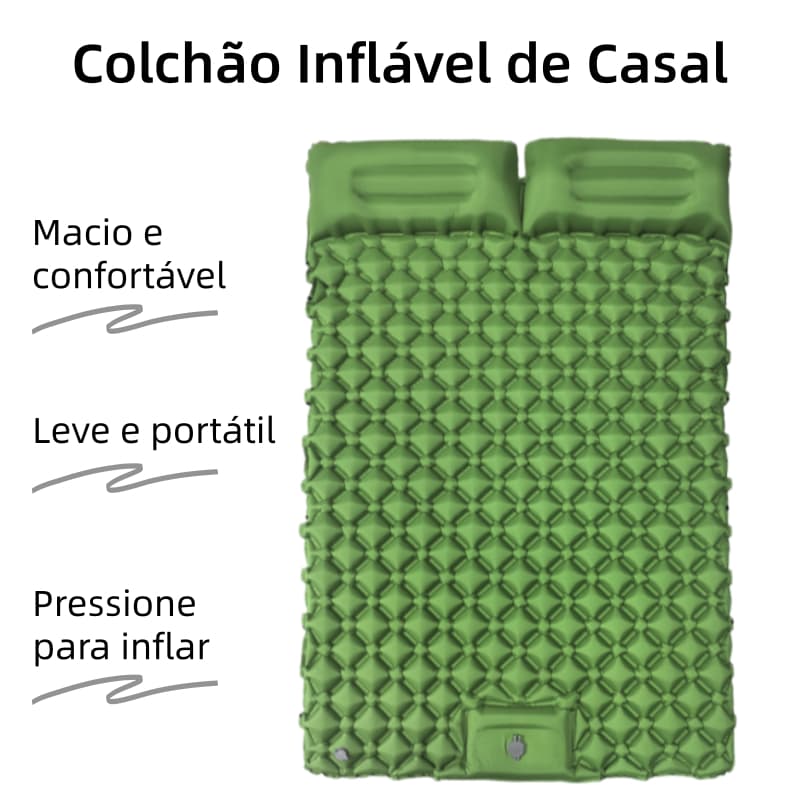 Colchão Inflável de Casal Camping Auto Inflável Leve Portátil com Travesseiro Integrado 190x120cm