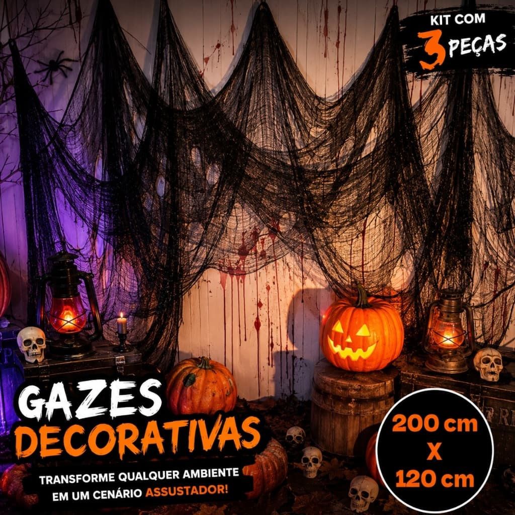 Decoração Halloween Tecido Gaze 120x200cm Decoração Festas Halloween Horror Festa Halloween Dia das Bruxas