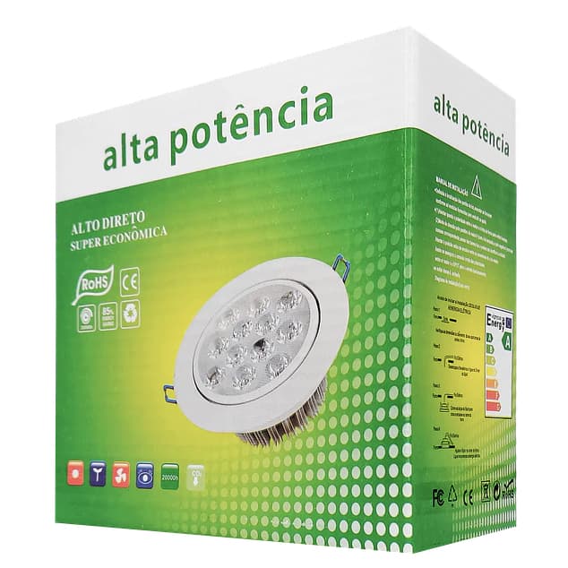 Spot Dicroica Super Led 12w Embutir 14cm Branco Quente 3500k 1320 lumens