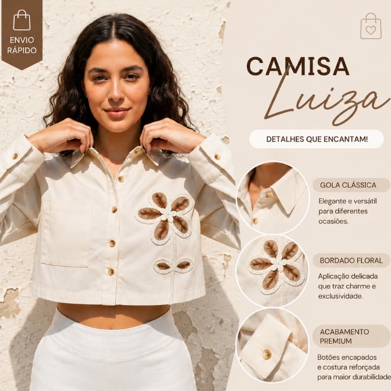 Cropped Camisa Feminina Botoes Manga Curta e Manga longa