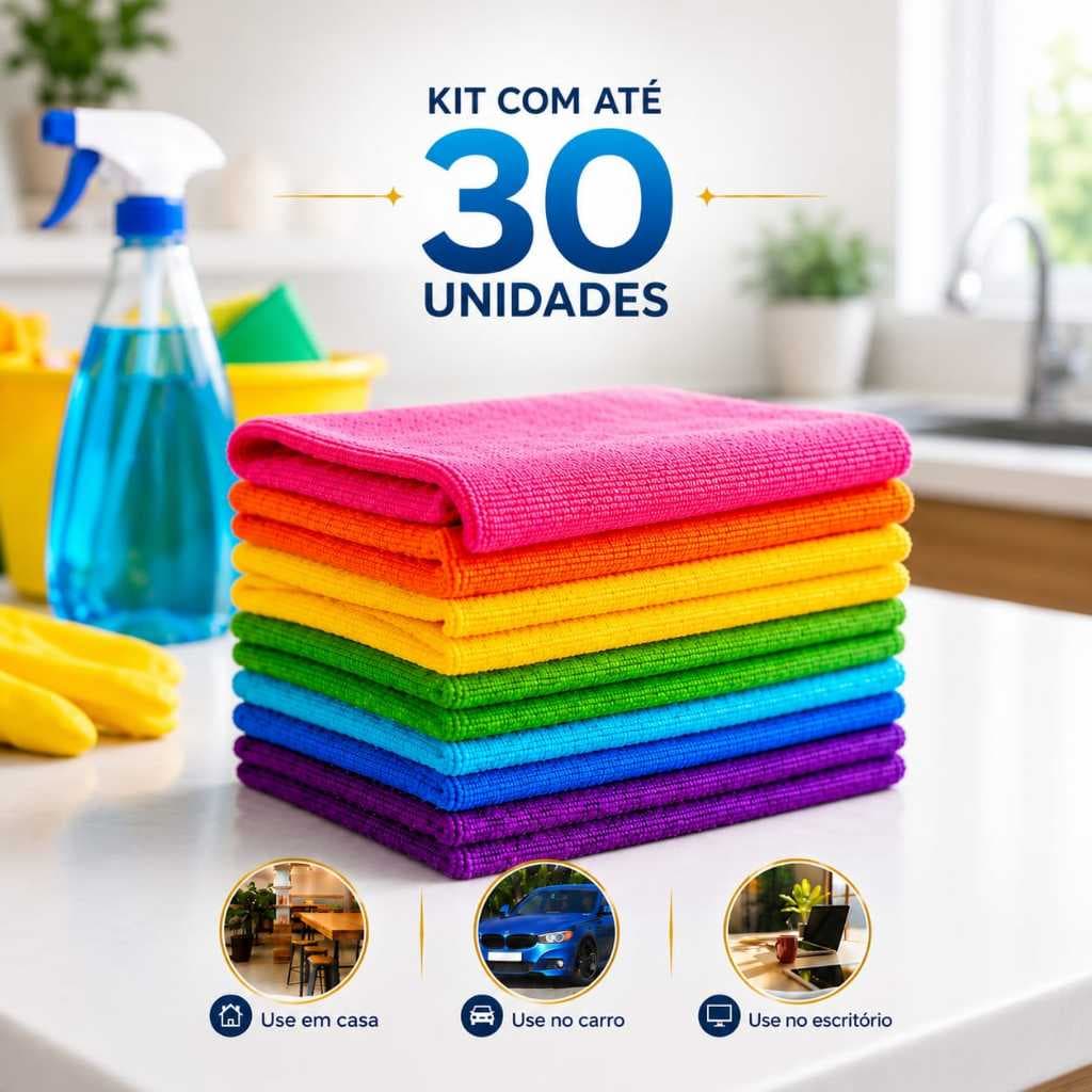 Kit 5,10,20,30 Pano Microfibra Multiuso para Limpeza alta absorção