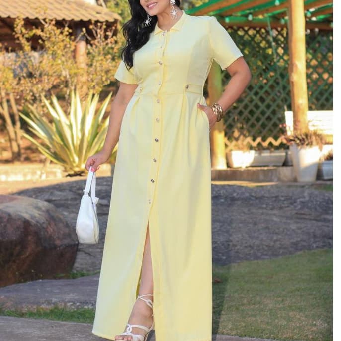 Vestido Feminino Elegante Casual Longo Tecido Sensoriale marrat