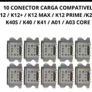 Kit 10 Conector de carga A01 core USB solto k12 k40s modelo V8