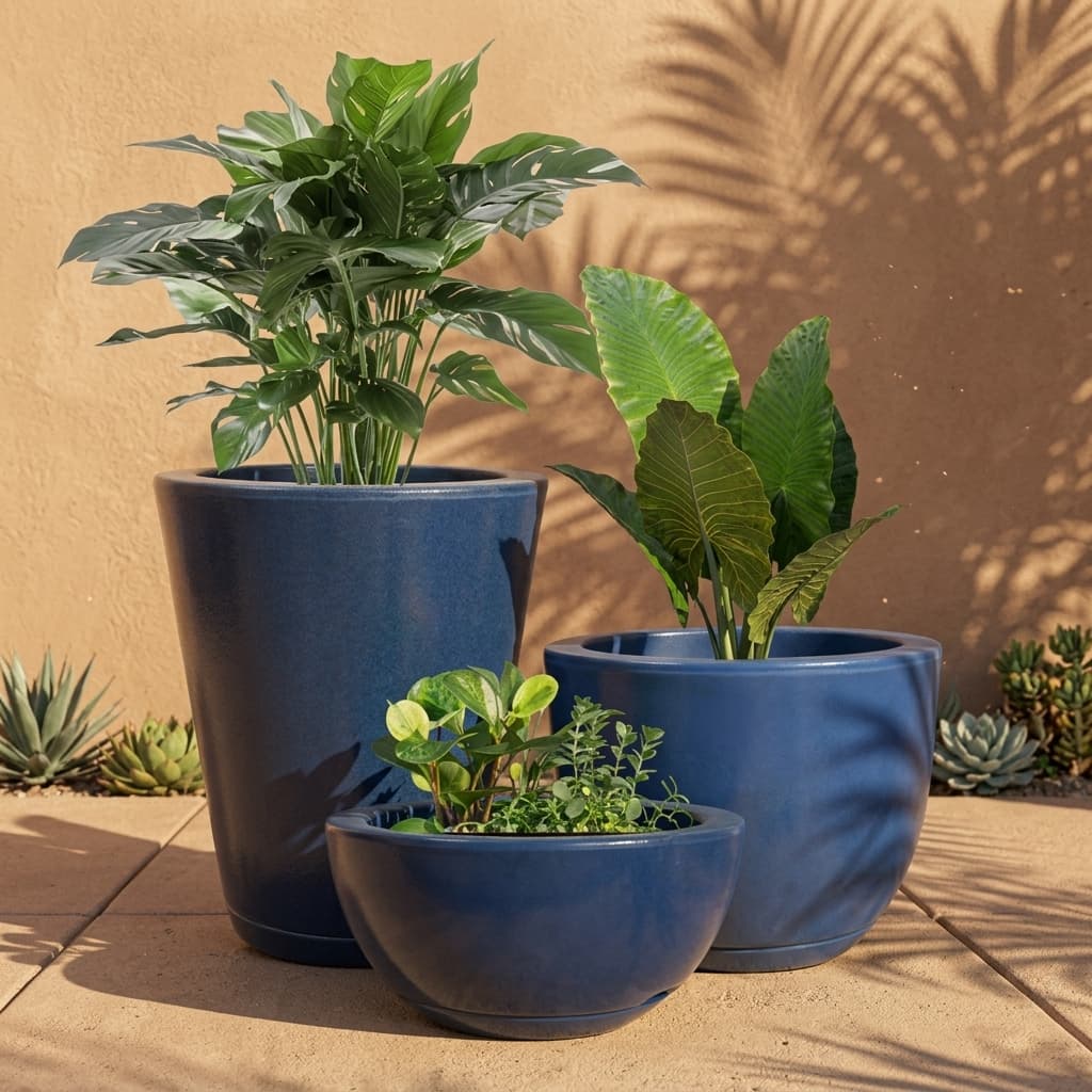 Kit 3 Vasos Decorativos Para Plantas Polietileno Liso Polido