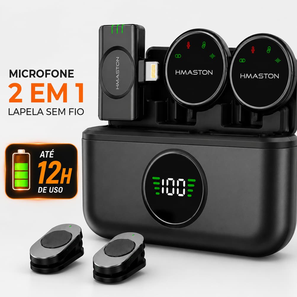 Microfone de Lapela Sem Fio Magnético Profissional com Redução de Ruído para Celular iPhone Android H’Maston MK18/19/23