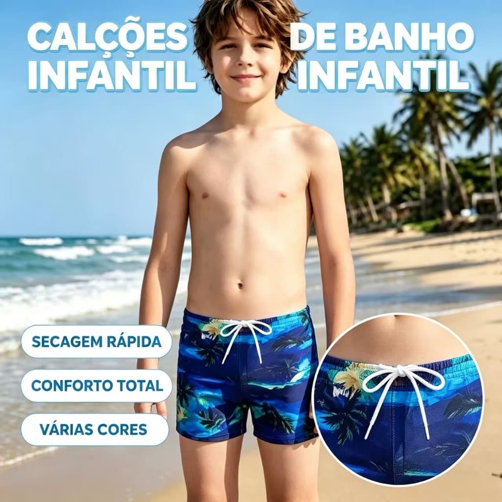 Short De Banho Infantil Menino Calção Praia Estampado Verão Sunga Infantil Modinha Meninos