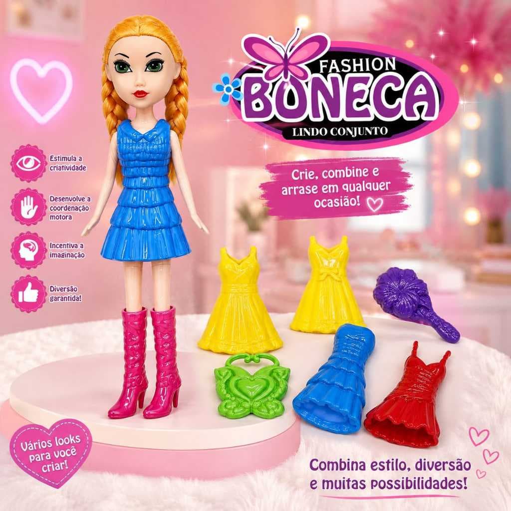 Fashion Boneca com conjunto de acessórios