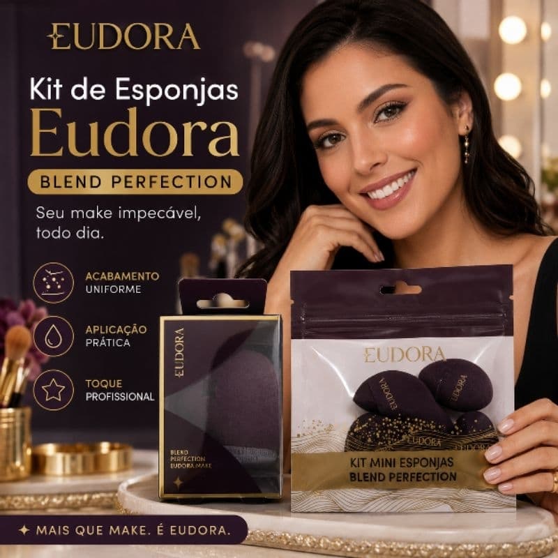 Kit Esponjas de Maquiagem Eudora Blend Perfection + 5 Mini Esponjas para Base e Corretivo