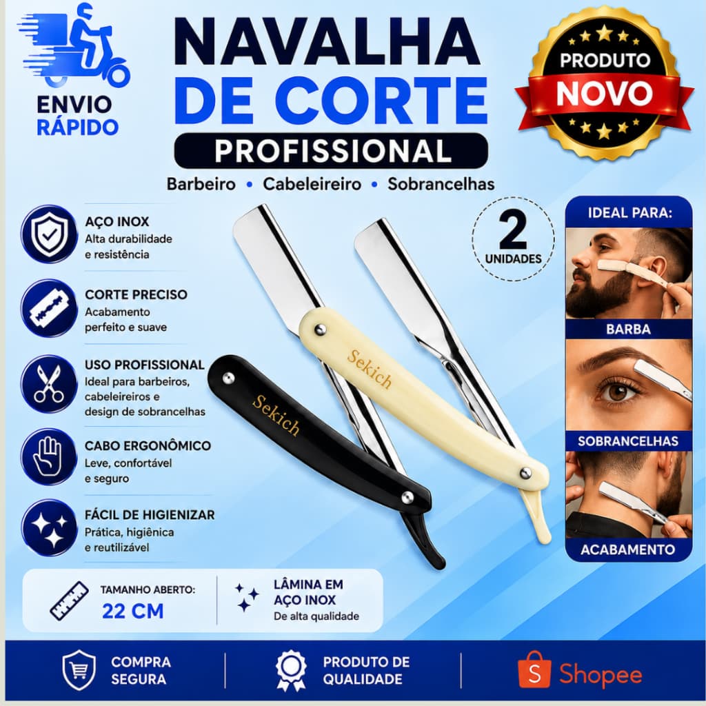 2 Unidade de Navalha De Corte Profissional Barbeiro Cabelereiro Sobrancelhas SQ 3290