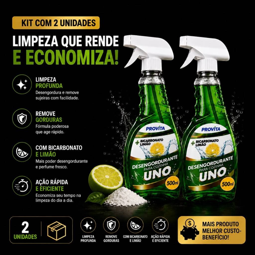 Kit 2 Limpa Cozinha 500ml Desengordurante Espuma Premium Limpa Remove Gordura Forno Fogão Coifa Air Fryer