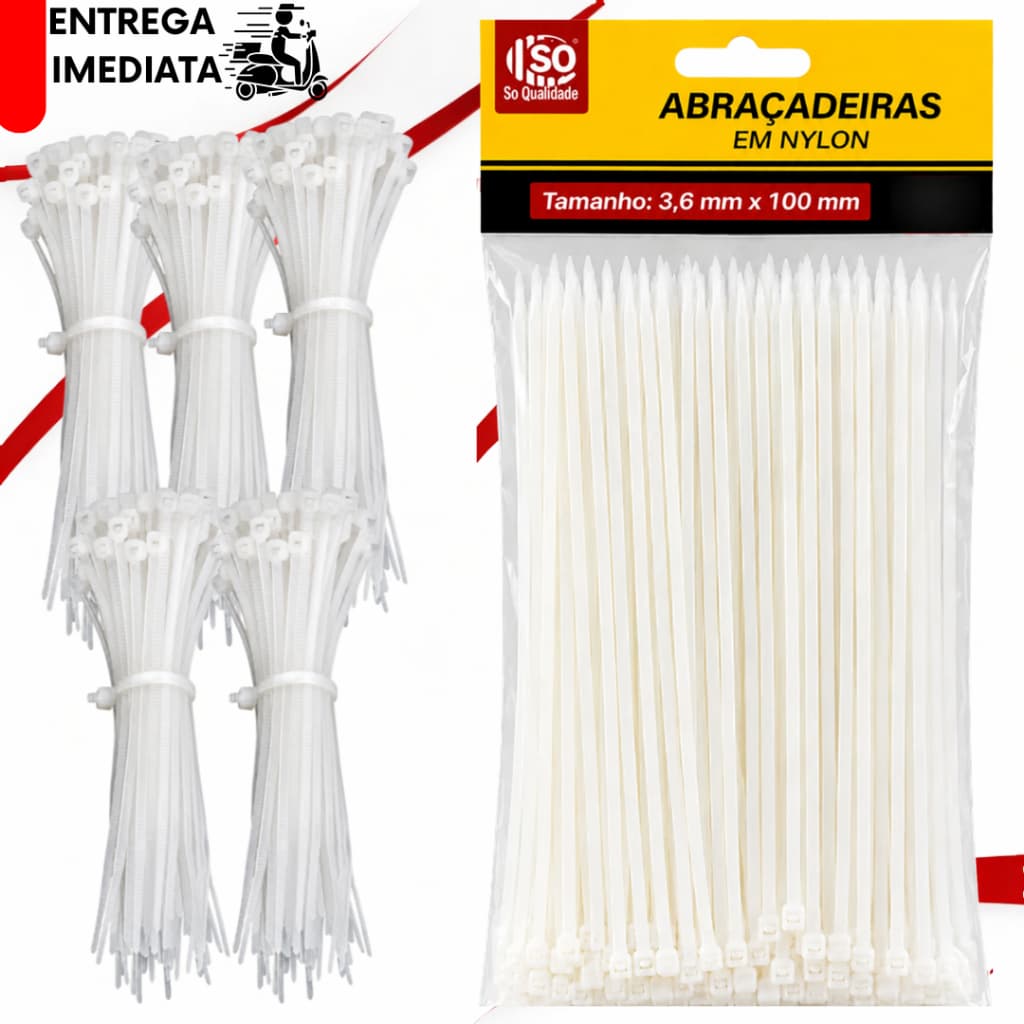 Kit 500 Abraçadeira de Nylon 10 cm Enforca Gato Presilha Para Reparos e Concertos