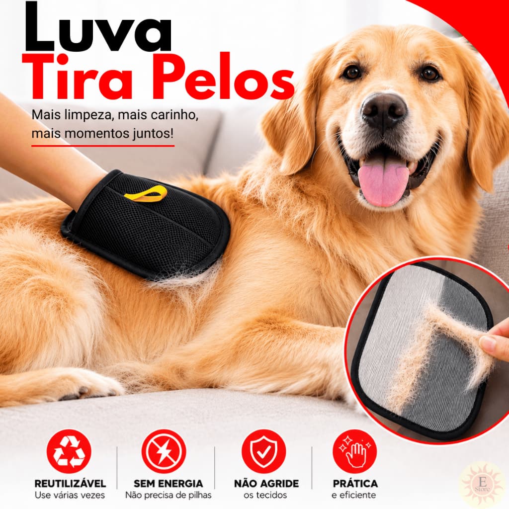 Luva Removedor de Pelos Pet Escova Dupla Face Para Cães e Gatos