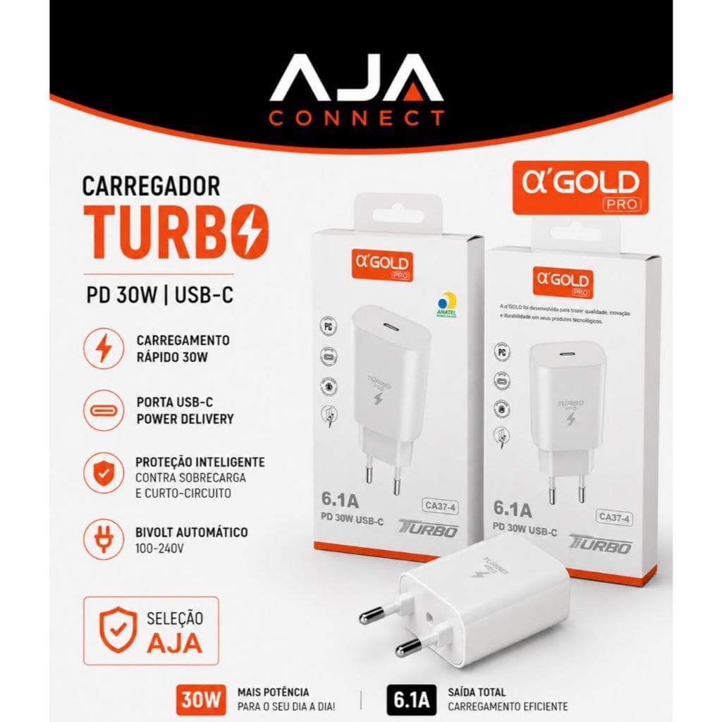 Fonte Carregador Turbo USB-C PD 30W α'GOLD PRO CA37-4 Power Delivery Bivolt Original
