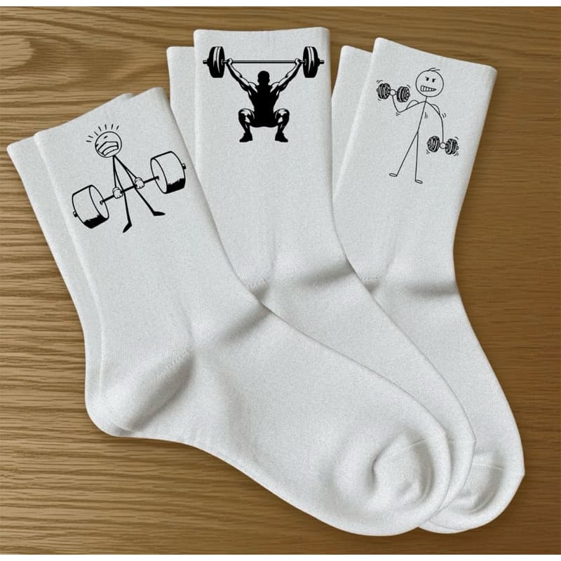 Meias Esportivas Brancas Unisex Kit 3 Pares Estampa Divertida Academia Tendência Confortável