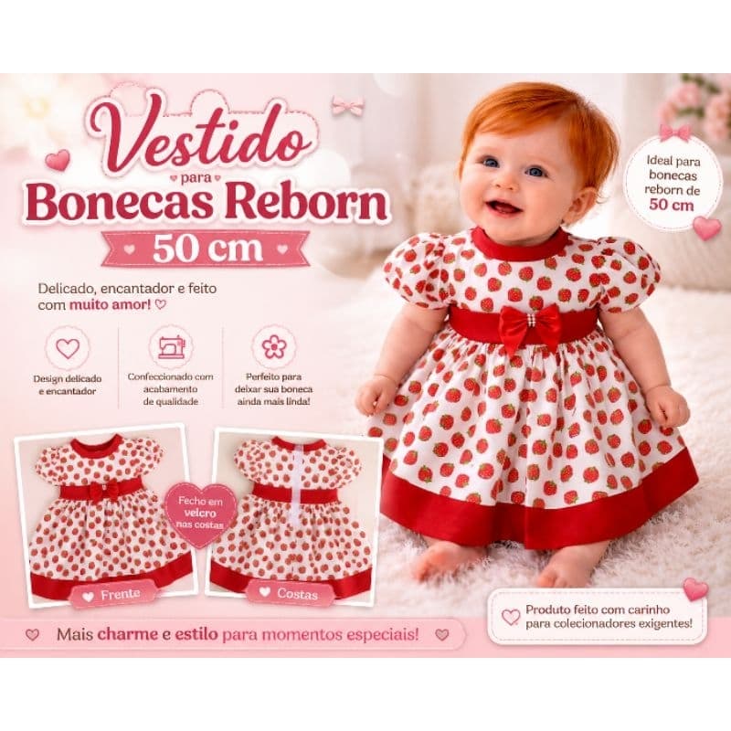 Vestido para Boneca Abigail, Boneca Bettie , Bebê Reborn 50 cm/ Boneca Realista,  Boneca Levi, pronta entrega..