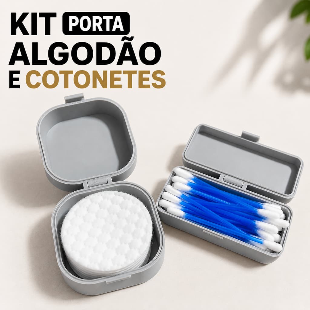 Kit 2 Estojos Porta Cotonetes e Algodão com tampa Organizador Bolsa Viagem Higiene pessoal Necessarie