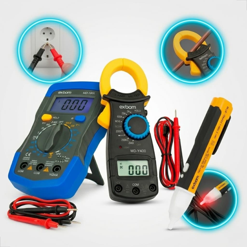 Kit Eletricista Profissional 3 Peças Profissional Completo Multimetro Digital Alicate Amperimetro Caneta Detectora