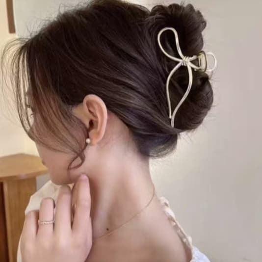 Presilha de Cabelo Laço Metálica Elegante Dourada e Prateada Feminina