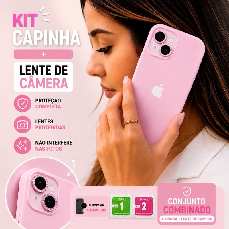 Kit Completo para iPhone | Capinha Silicone + Lente de Câmera Tendência