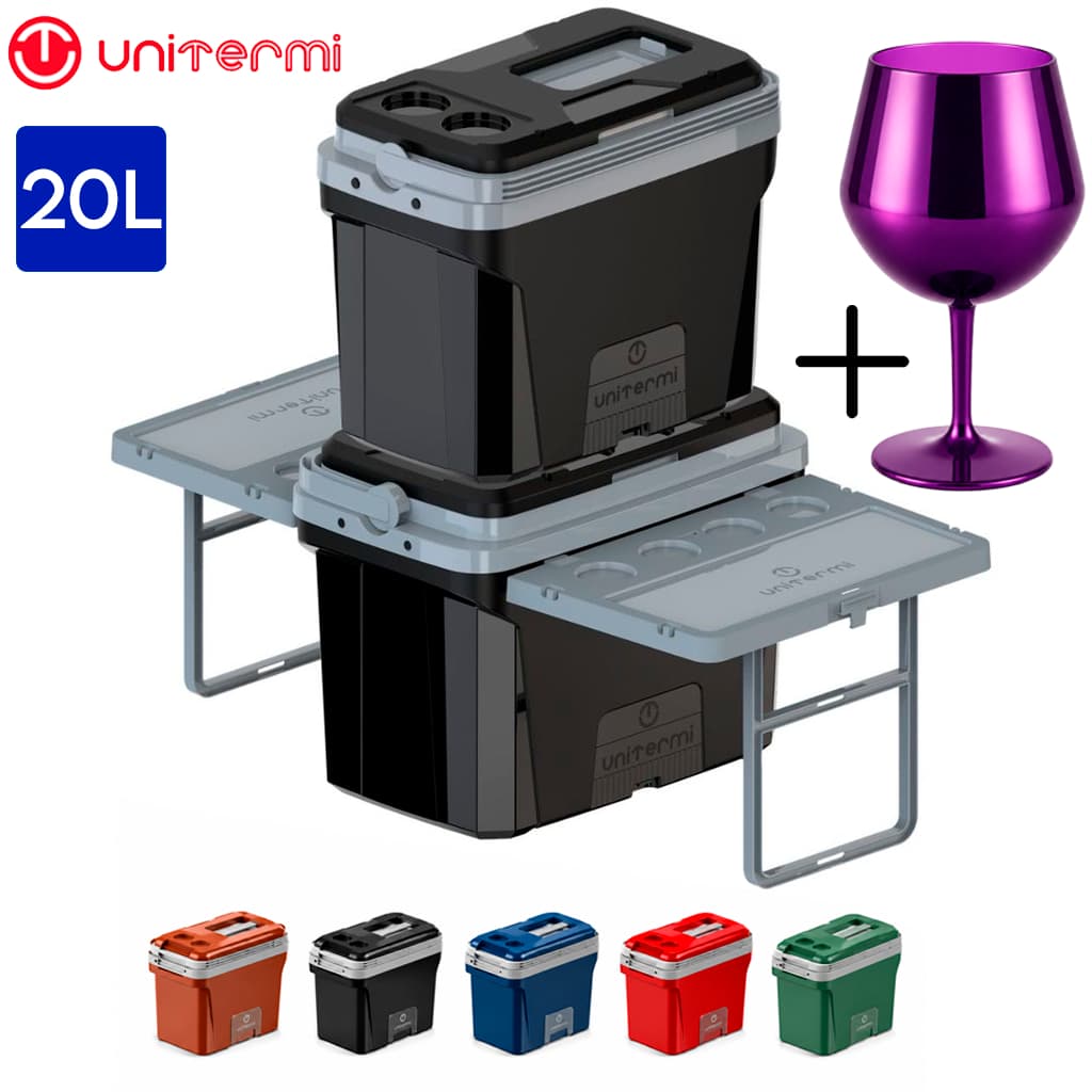 Kit Cooler Caixa Termica 20L Unitermi Jurerê 2 Mesas Multifuncional e Taça Térmica Inox Portatil