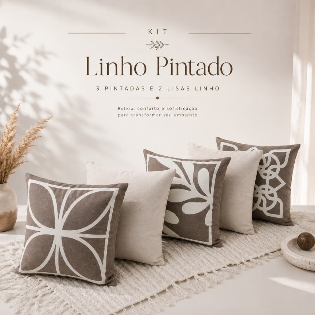Kit 5 Capas de Almofada Decorativas 45x45cm em Linho Pintado Decorativas Tecido Macio
