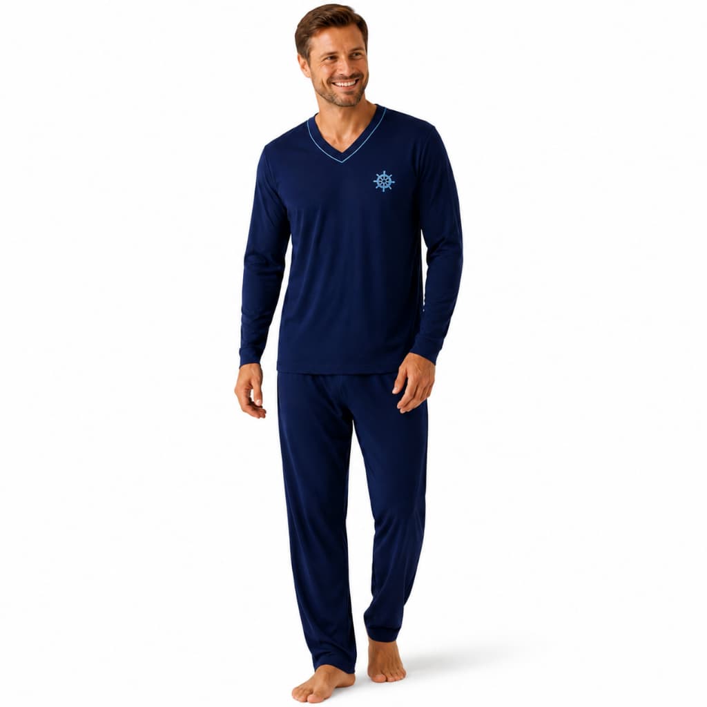 Pijama Masculino Liso Longo Confortável para o Dia a Dia Manga Longa e Calça Comprida Malha Inverno