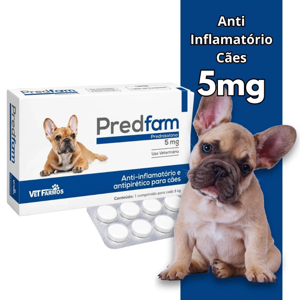 Predfarm 5mg Tratamento Corticoide, Sarnas Prednisolona Anti-Inflamatório e Anti Febre em Cães