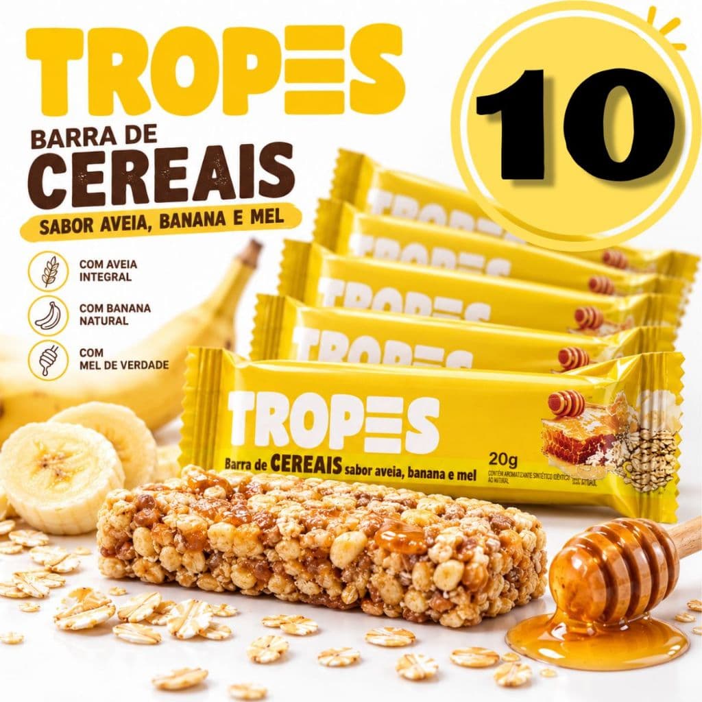 Kit 10 Barrinhas de Cereais Sabor Aveia Banana e Mel 20g