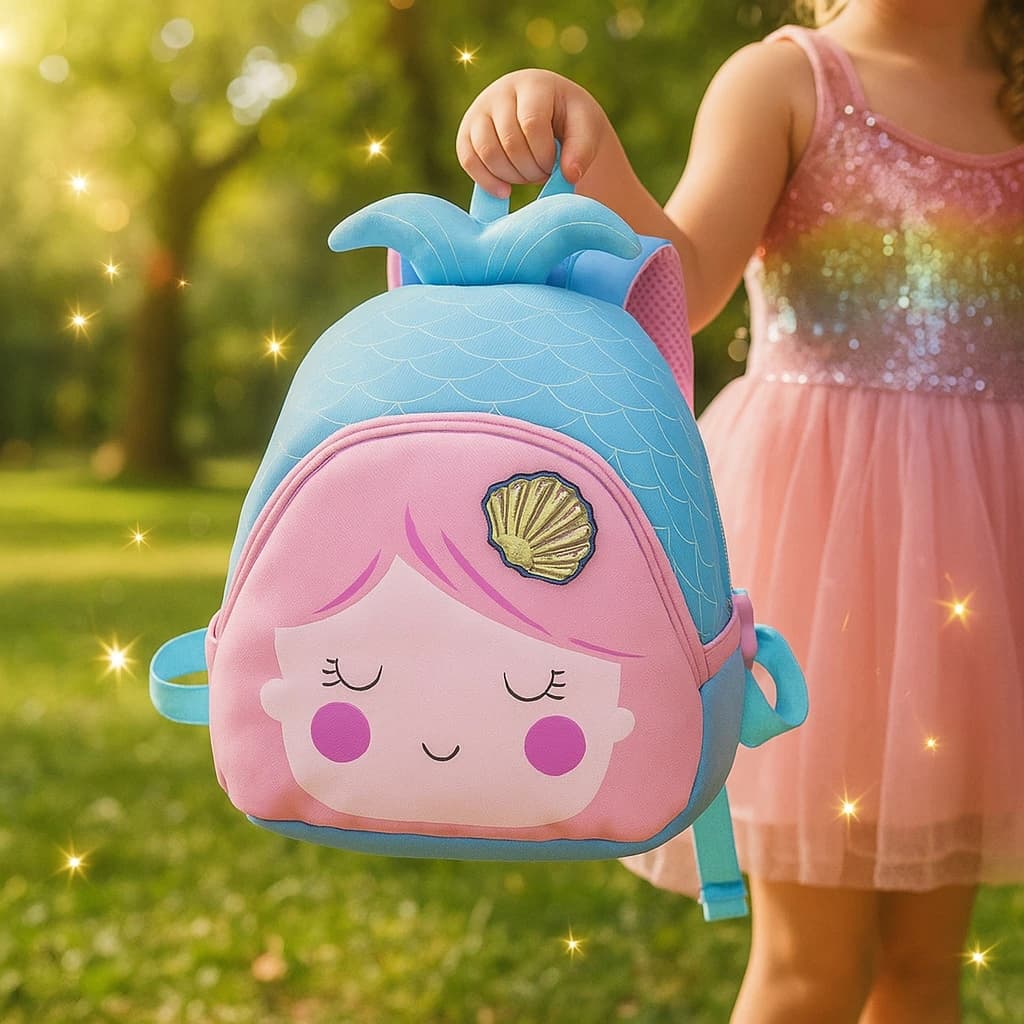 Mini Mochila Sereia Kids Infantil Colorida Compacta Ziper Bolso Passeio Escola